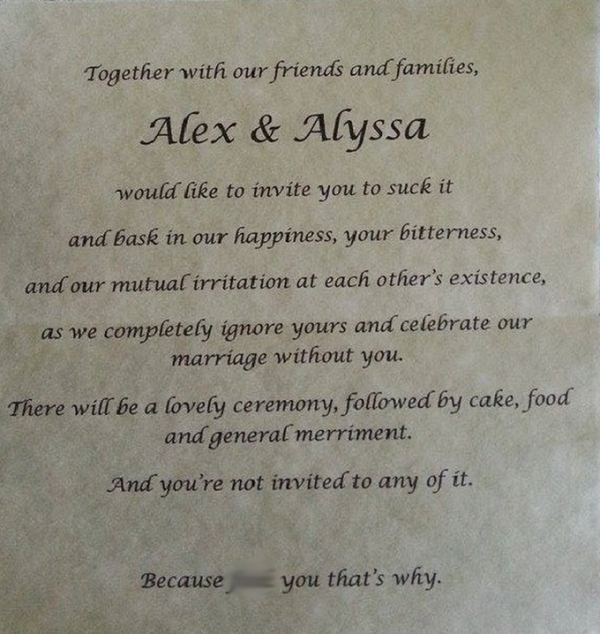 Bride Sends Parents “F--k You” Non-Invitation to Her Wedding